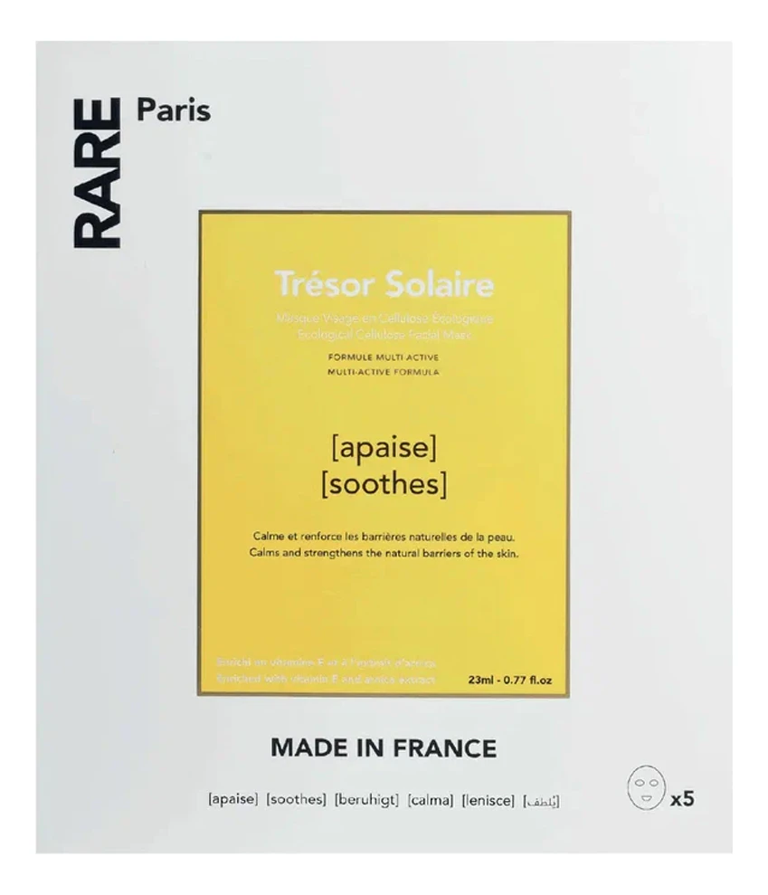 RARE Paris Успокаивающая и укрепляющая тканевая маска для лица Tresor Solaire Soothing Face Mask 23ml Маска 5шт